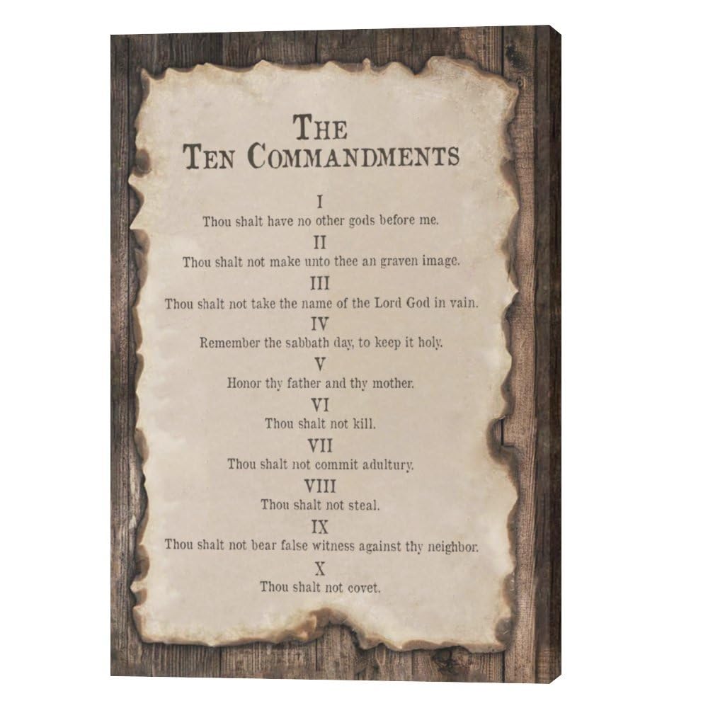 Ten Commandments Wall Art 10 Commandments Pictures Wall Decor Christian Painting Prints Bible Verse Framed Artwork Religious Canvas Home Decoration for Bedroom Living Room Office 16"x24"