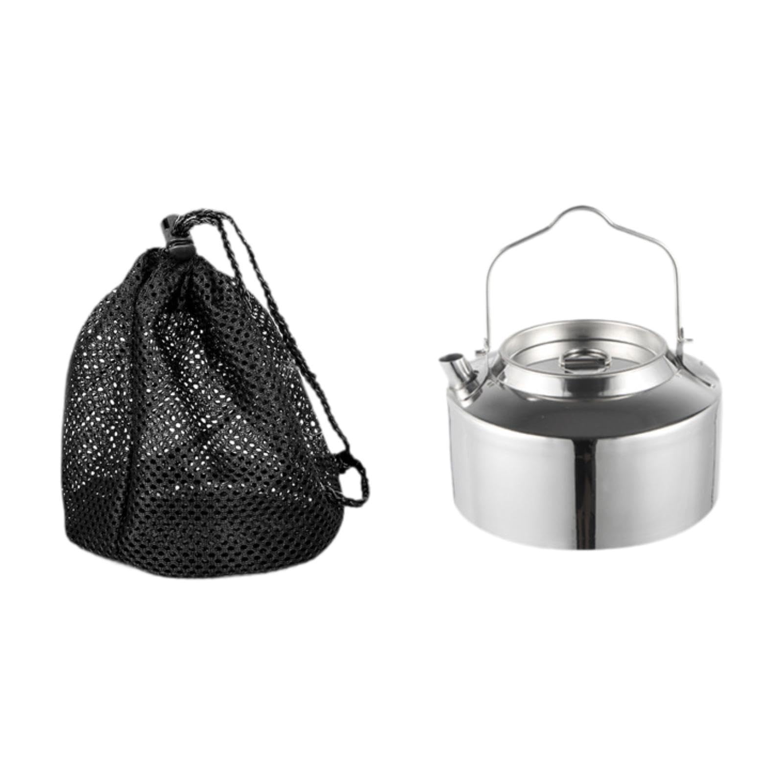 Hervidor de Camping de Acero Inoxidable 304, Compacto Y Portátil, con Superficie Antiarañazos, Cafetera de Calentamiento Rápido con Mango Ergonómico, Mango de Plata