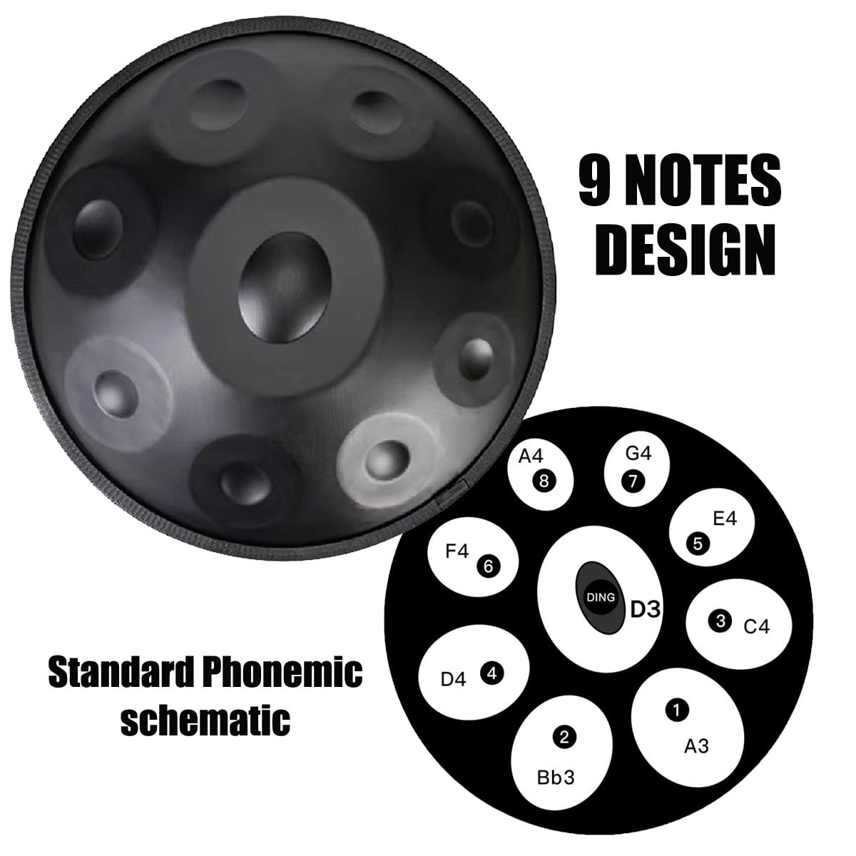 Steel Tongue Drum - Handpan für Klangheilung und Yoga mit 9/10/12 Noten - Premium Instrument für Erwachsene
