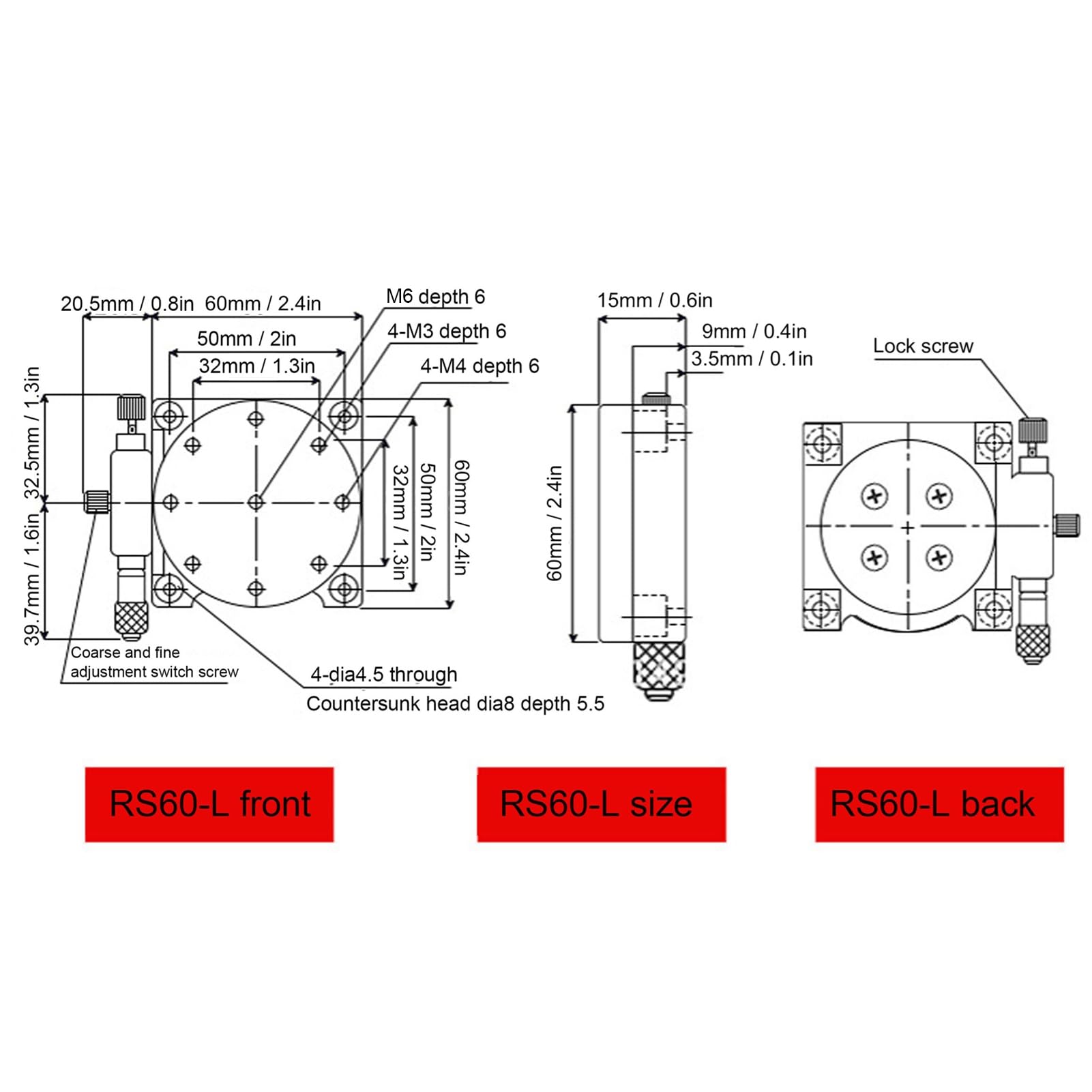 Yctze Manuelle Verschiebungsplattform, Manueller Trimmstations-Schiebetisch RS60 L, Rotierender Lineartisch mit R-Achsen, Optischer 60-mm-Schiebetisch, Ideal für Produktionsmaschinen