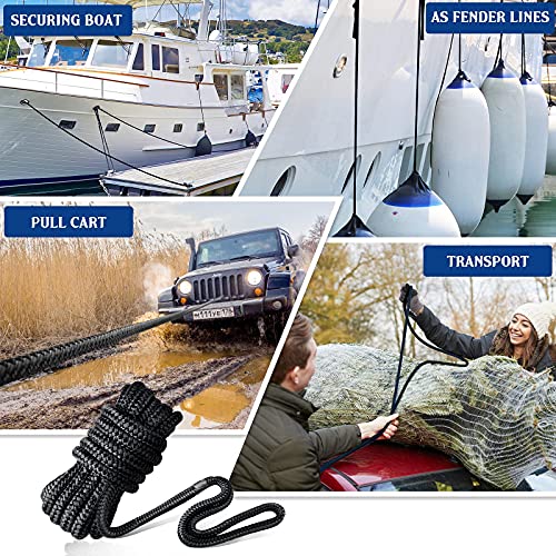Dock Lines & Ropes Boat Accessories - 4 Pack 3/8" X 15' Double Braided Nylon Dock Lines With 12” Loop Excellent 5800 Lbs Breaking Strength Marine Rope For Kayak Pontoon Boats Up To 30Ft Boating Gifts #TOP4