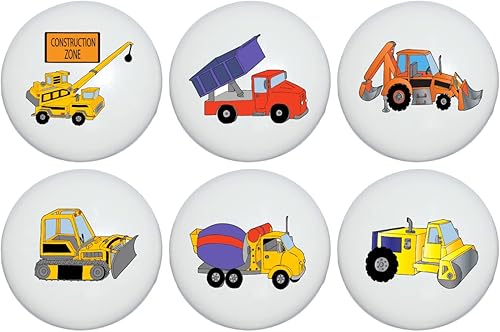 Juego de 6 tiradores de cerámica para cajones de camión de construcción para niños, pomos de gabinete de camión