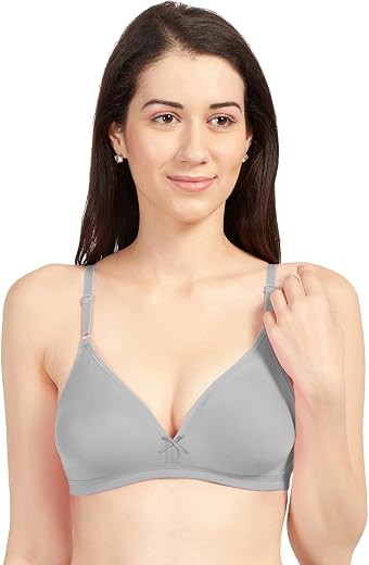 SONARI Omania Womens Non-Padded Cotton Polyester Bras - Solid, Non-Wired, Medium Coverage, Hand Washable (Pack of 1) Grey