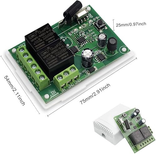 Miniatura 8 de QIACHIP DC 6V 12V 24V 2 canales 10A Relé inalámbrico Interruptor de control remoto, transmisor y receptor RF 433M con palanca momentánea bloqueada,