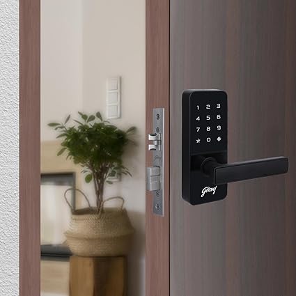 Godrej Locking Solutions and Systems Smart LocksICatus TouchISmart Digital Lock for Wooden DoorI2In 1 AccessIPin AccessIMechanical KeyIBlack FinishI3 Years Warranty,Alloy Steel,Mortise Lock