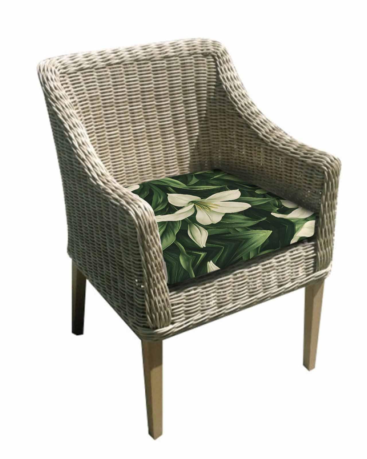 2 Pack Lily Flower Waterproof Cushion Covers with Ties, Outdoor Patio Chaise Lounge Chair Seat Cushion Slip Covers Replacement(Only Cover) Vintage Summer Nature Blossom Florals Green 22