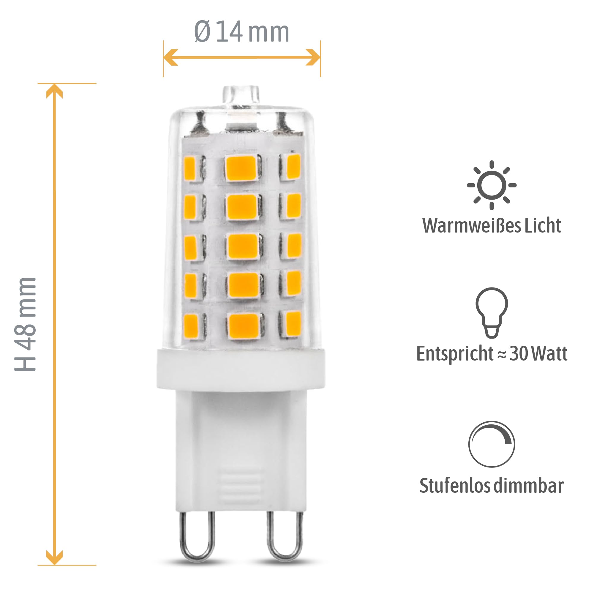 SSC-LUXon LED Leuchtmittel G9 10 Stück dimmbar 3W warmweiß 2700K 230V