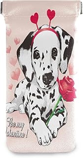 susiyo Cute Dalmatian Puppy Valentine Dog Glasses Case Portable Microfiber PU Leather Soft Sunglasses Bag Eyeglasses Pouch Holder Squeeze Top for Women Men