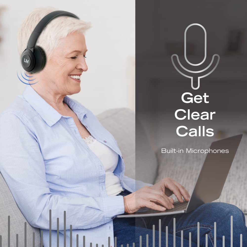 Louise & Mann Casque Bluetooth sans Fil, Écouteurs Bluetooth sans Fil, Casque Audio Pliable avec Microphone Intégré, Stéréo Hi-FI, Léger pour iPhone/iPad/Samsung/PC (Noir)