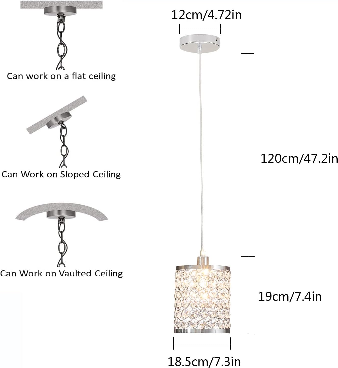 3 Pack Chrome Crystal Ceiling Pendant Lighting,Modern Polished Decorative Crystal Chandelier Adjustable Pendant Lighting for Kitchen Island Dining Room Living Room Foyer Hallway Bar(3 Pcs-Sliver)