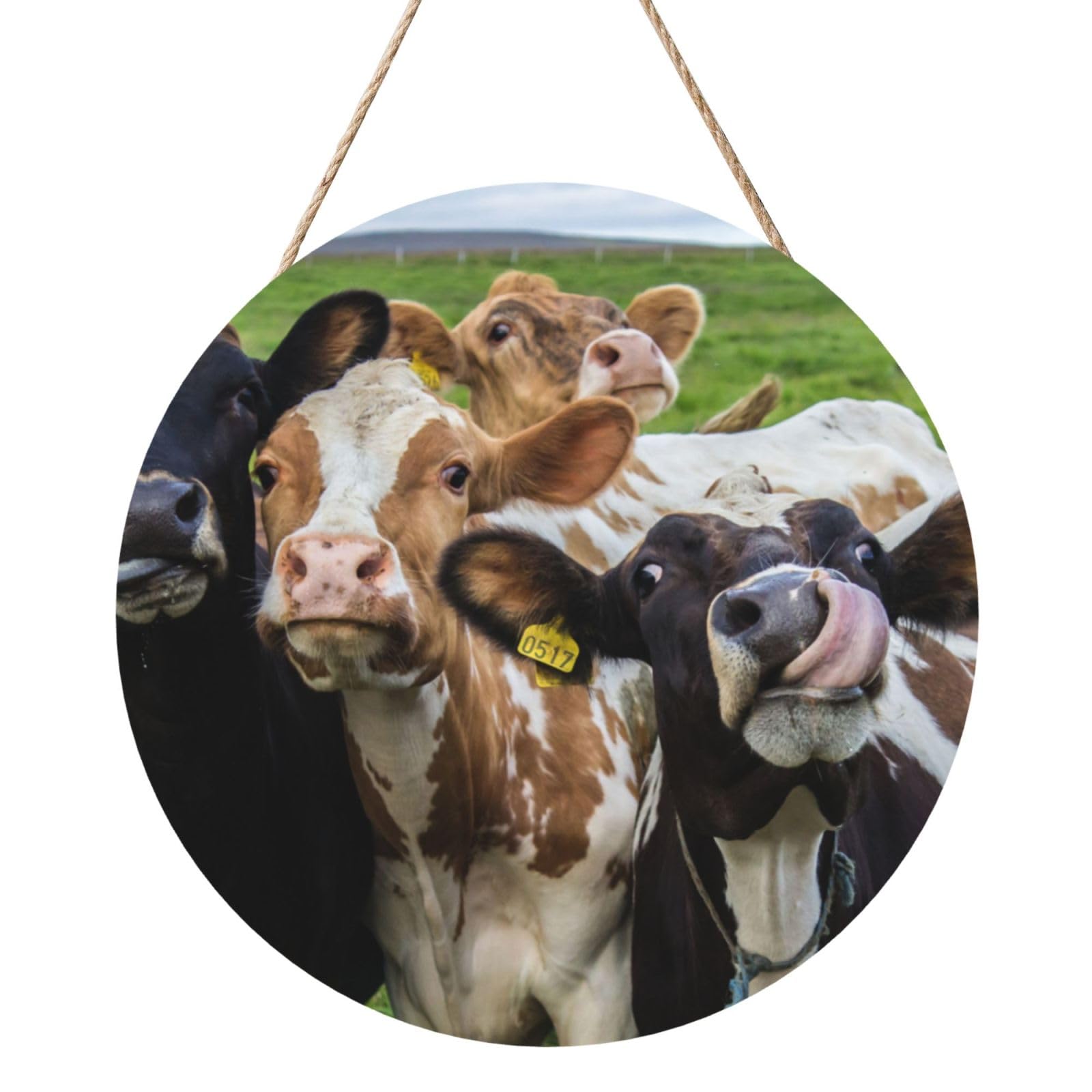 InOmak Farm Animal Cow Cattle, Round Wood Panel Painting 12 in, Wall Hanging Painting For Home
