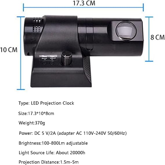 LED Projection Clock, 180 Rotatable Projector Clock, Projection Ceiling Wall Clock, Adjustable Brightness for Screen and Projection, 12/24H Display for Home, Bedroom, Office,White