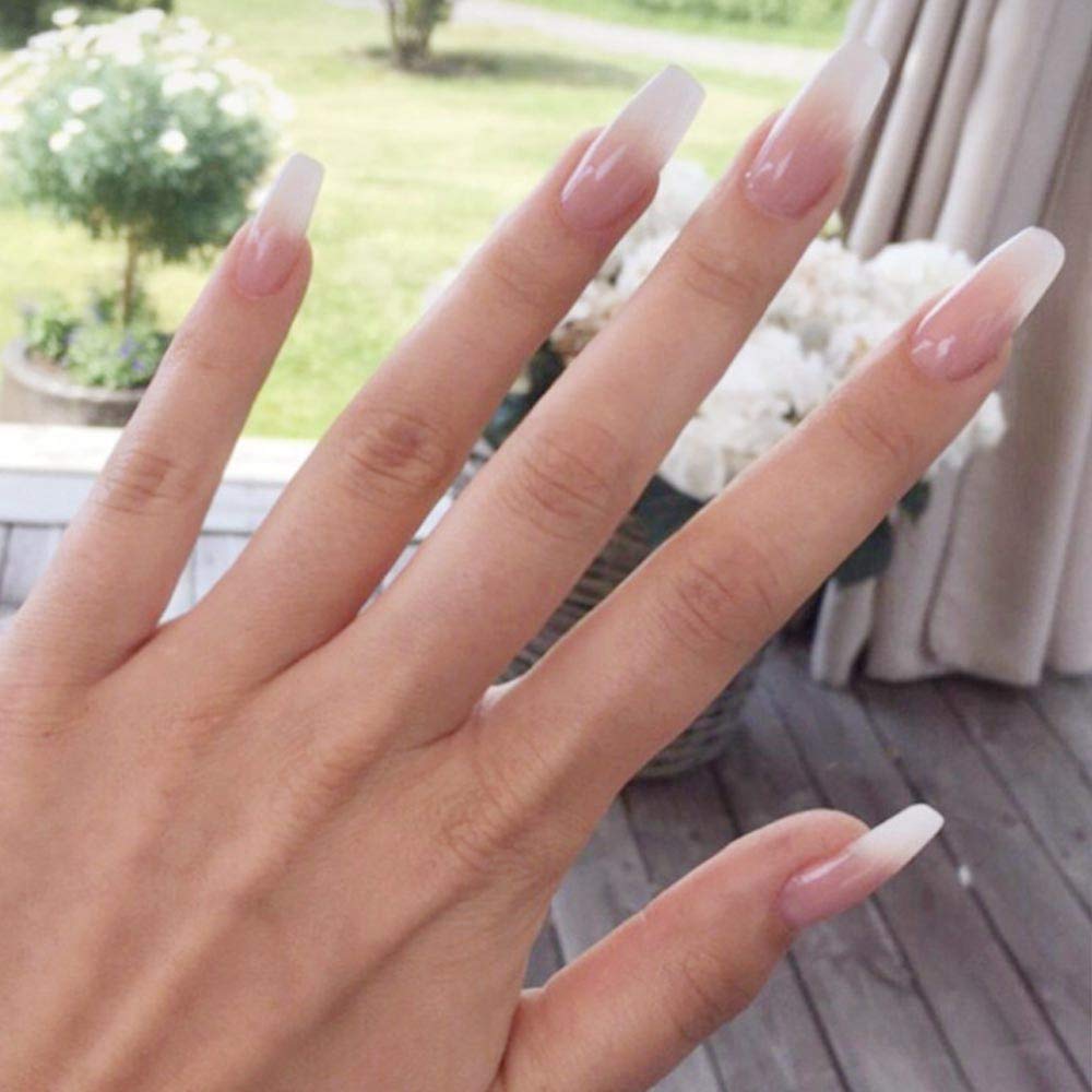 Amazon.com: Vogee 24Pcs Glossy Pure Color Fake Nails Medium Long Coffin  Shape Full Coverage Removable Wear Press on Acrylic Ballerina False Nails  Art Tips for Girls and Women (Milky White) : Everything