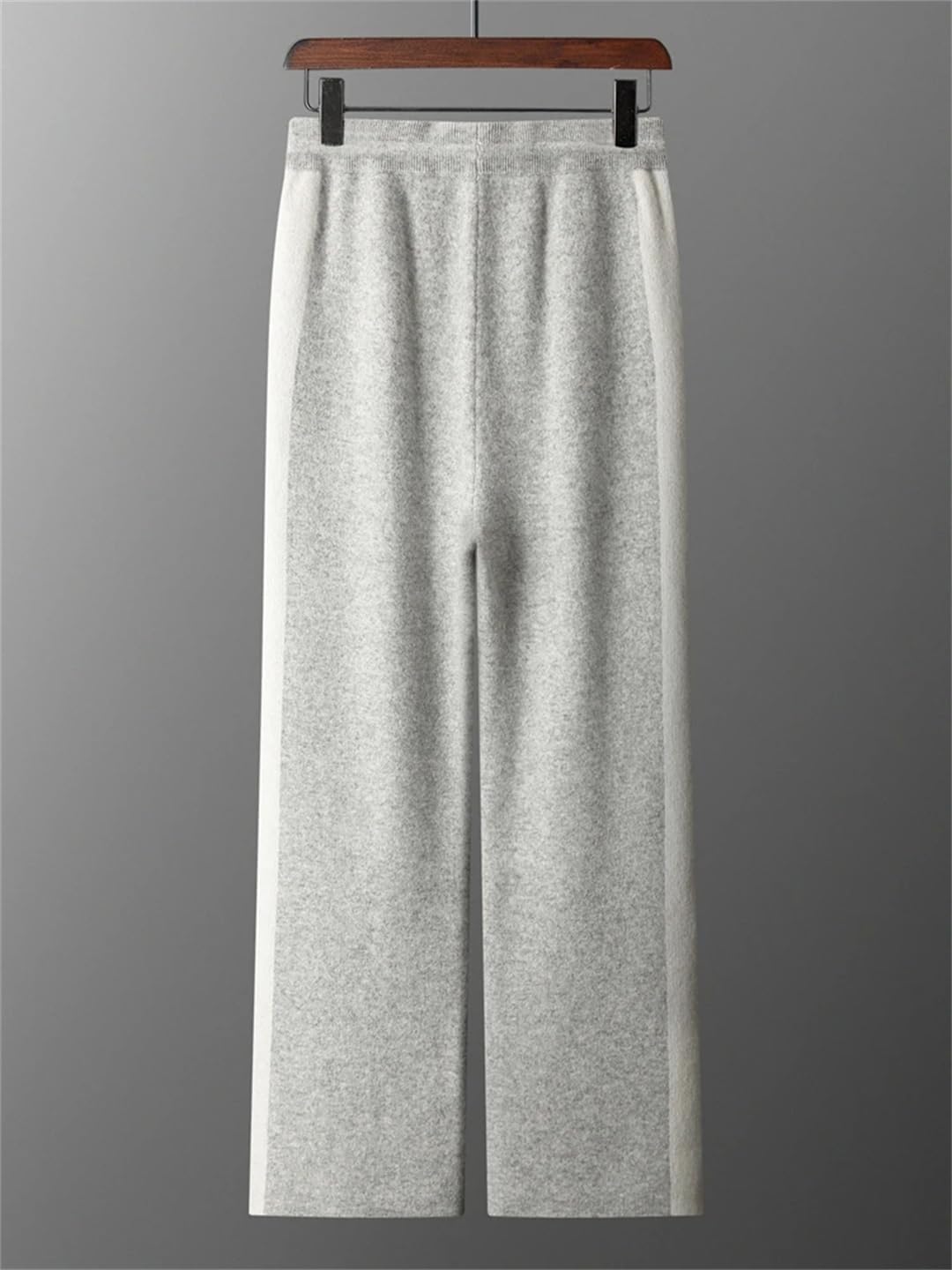 Men’S Jacquard Contrast Wool Wide-Leg Pants Drawstring Waist Midweight Knit Casual Winter Trousers