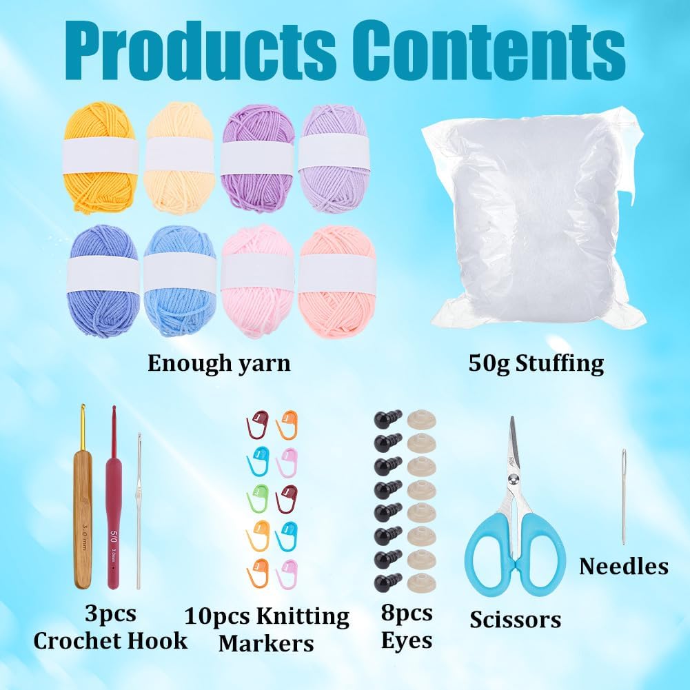 FREEBLOSS 4 Set Axolotl Crochet Kit for Beginners Crochet Animal Kit with Step-by-Step Video Tutorials Yarn for Crocheting Crafts for Adults