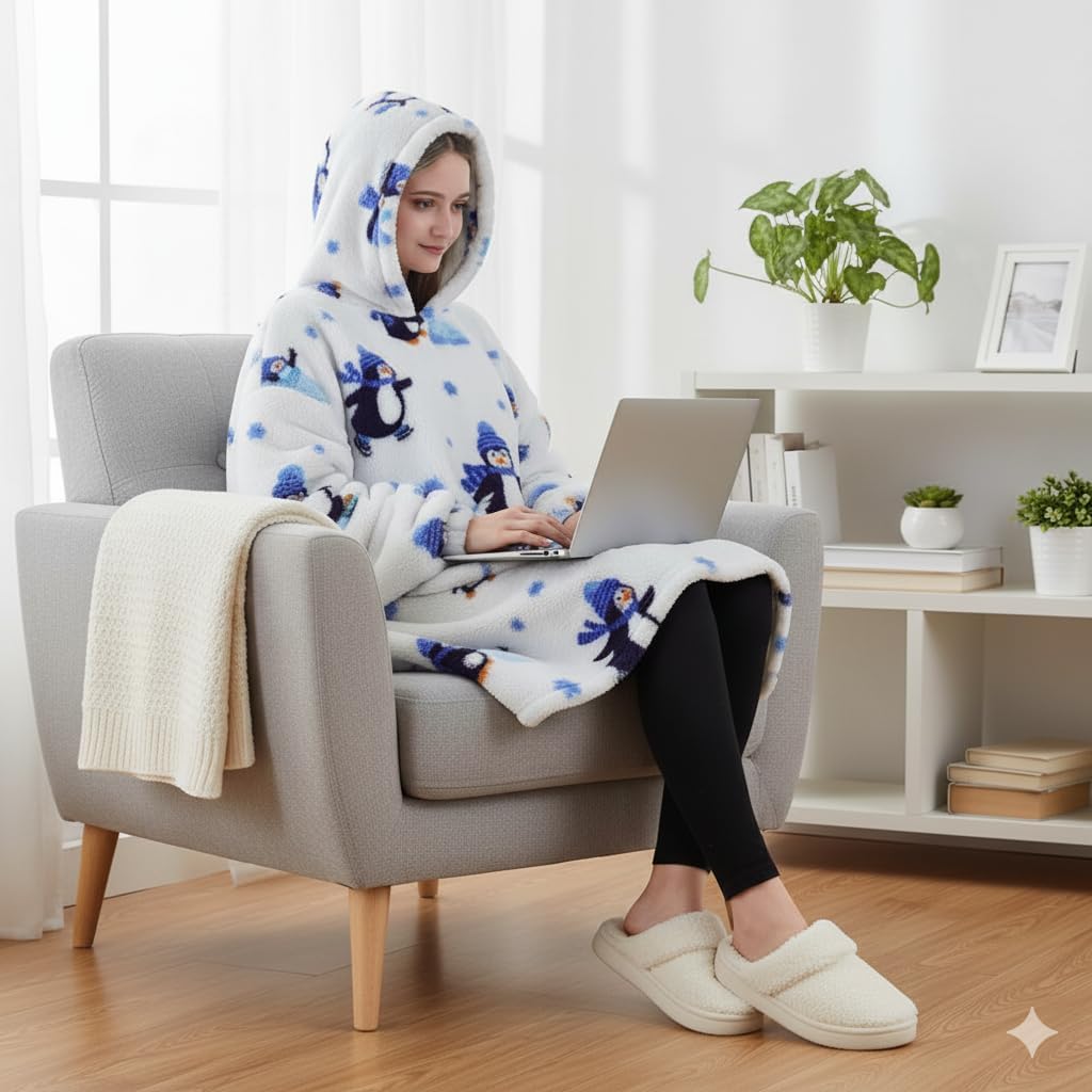 Queenshin Wearable Blanket Hoodie, Oversized Flannel Comfy Sweatshirt for Adults,Warm Cozy Hooded Body Blanket - Image 6