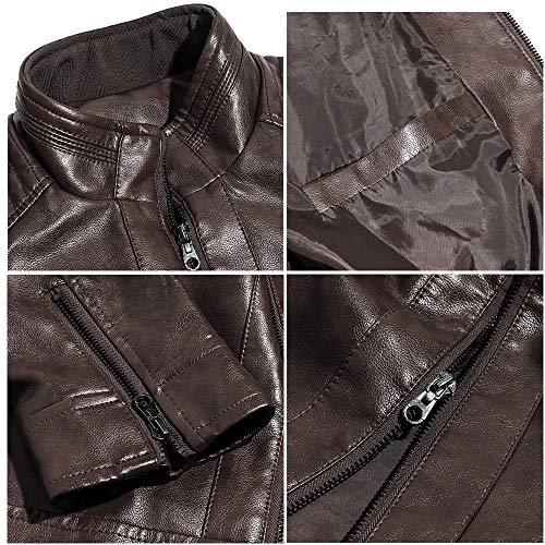 Image of WULFUL Men's Stand Collar Leather Jacket Motorcycle Lightweight Faux Leather Outwear
