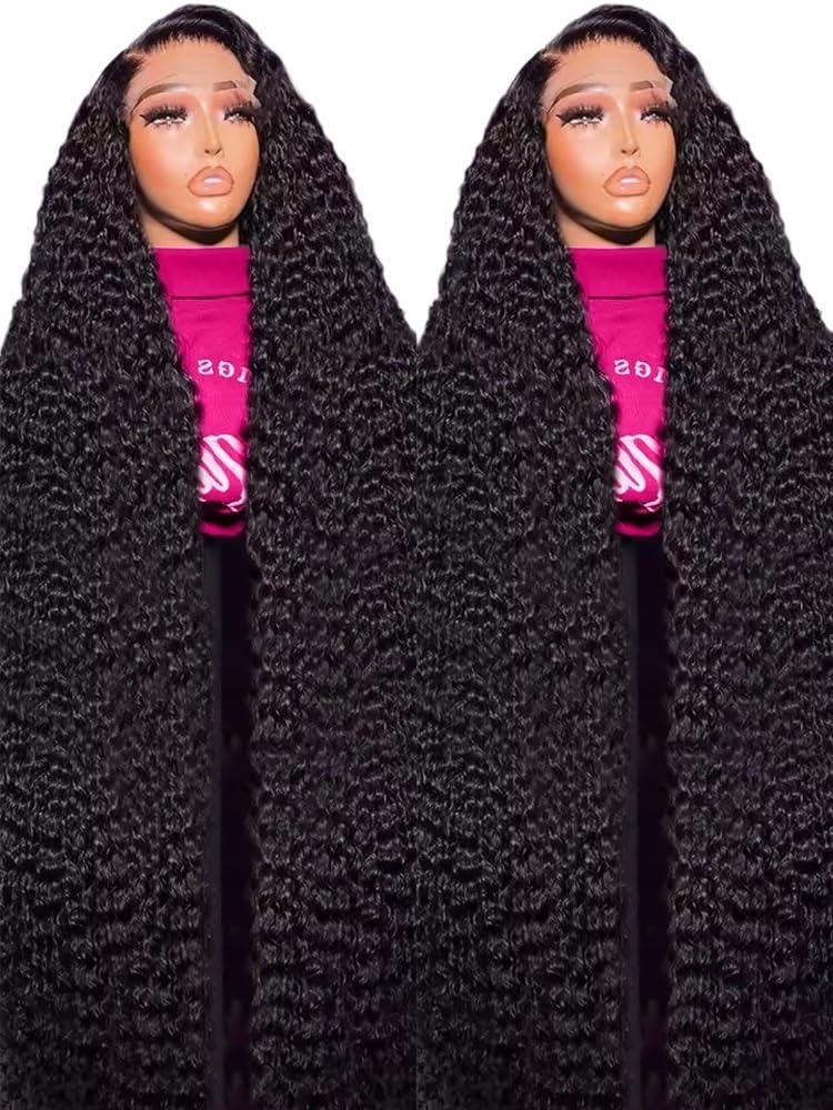 Hair Wigs 300% Density Curly Wig 40 50 Inch 13x6 13x4 HD Lace Frontal Human Hair Wig Brazilian 360 Full Lace Front Deep Wave Wig For Women(200%,13X4 LACE WIG_30INCHES)