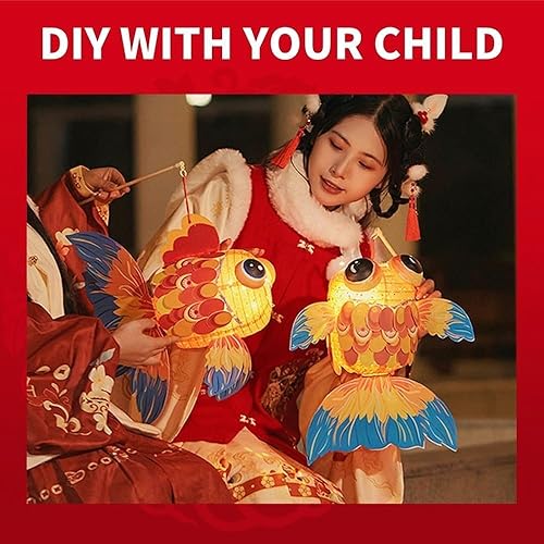 Miniatura 3 de Linterna de papel para festivales de primavera 2024, linterna de papel portátil para festivales chinos y celebraciones, linterna de pez de la