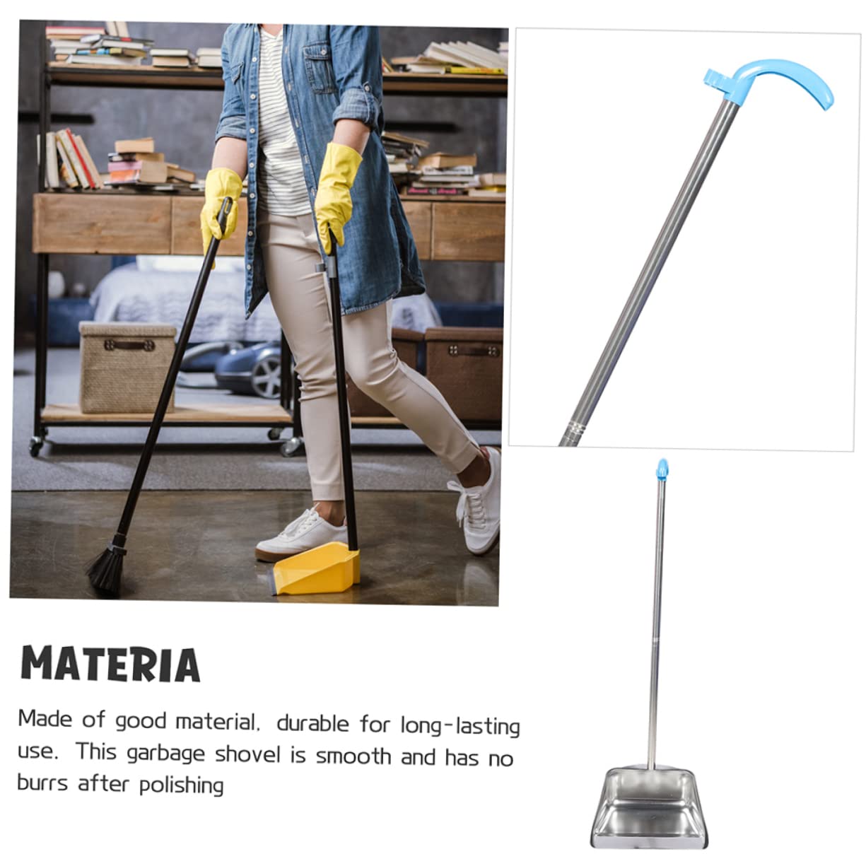GOOHOCHY Commercial Dustpan Large Stainless Steel Dustpan for Home Office Restaurant Thicken Handle