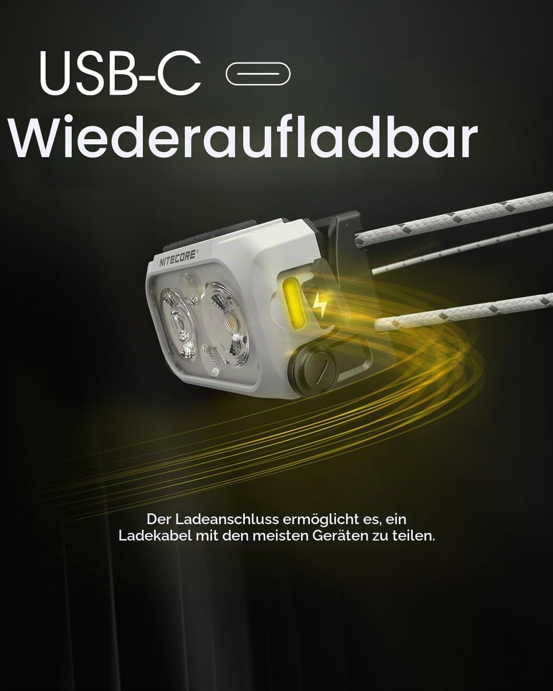 Nitecore Stirnlampe NU21, leicht, USB-C-aufladbare LED Kopflampe, 360 Lumen, 58 m Leuchtweite, Rotlicht für Nachtsicht, weiß