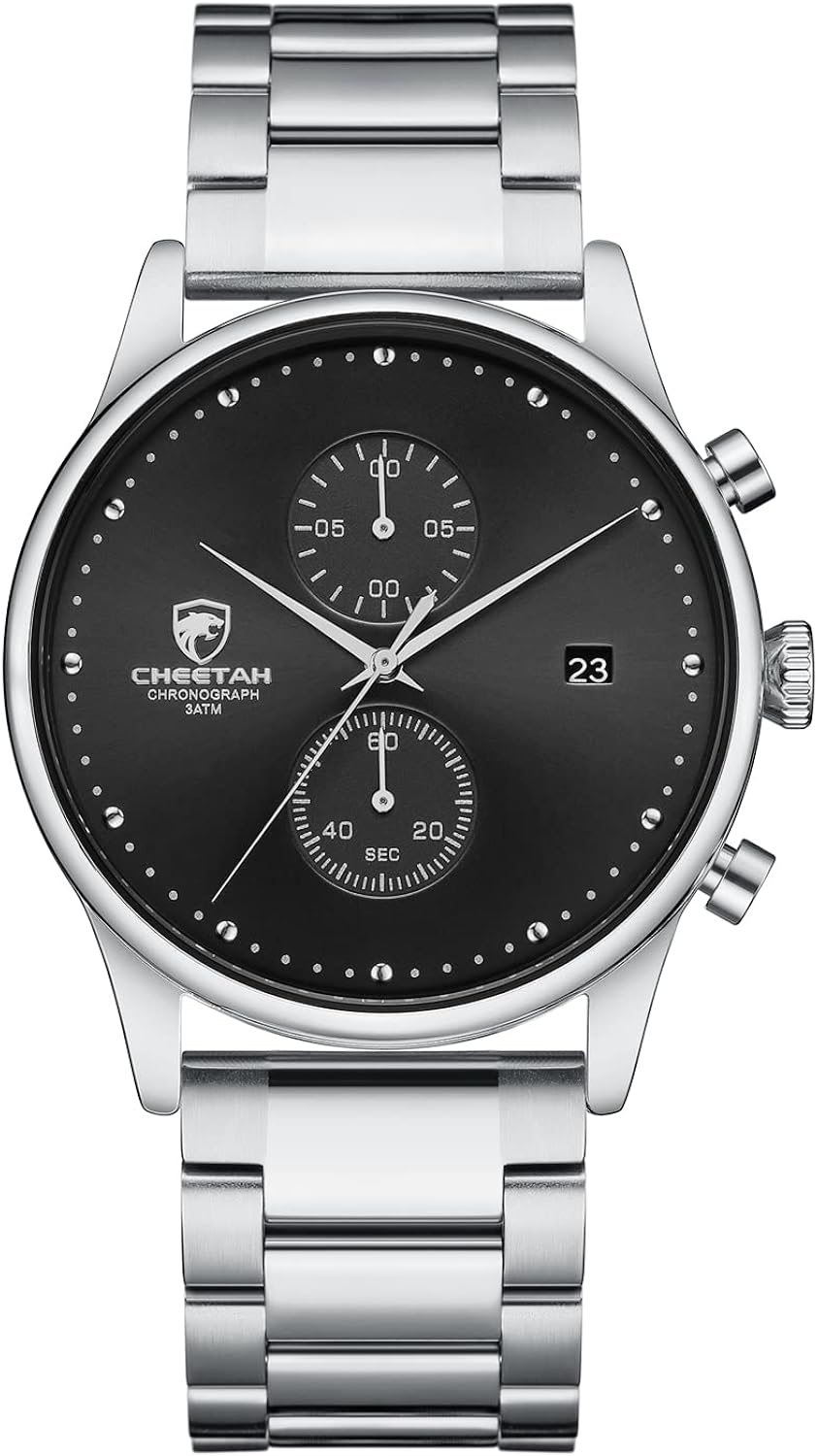 CHEETAH Mens Watches Stainless Steel 3ATM Waterproof Chronograph Auto Date Analog Quartz Fashion Minimalist Wrist Watch for Men