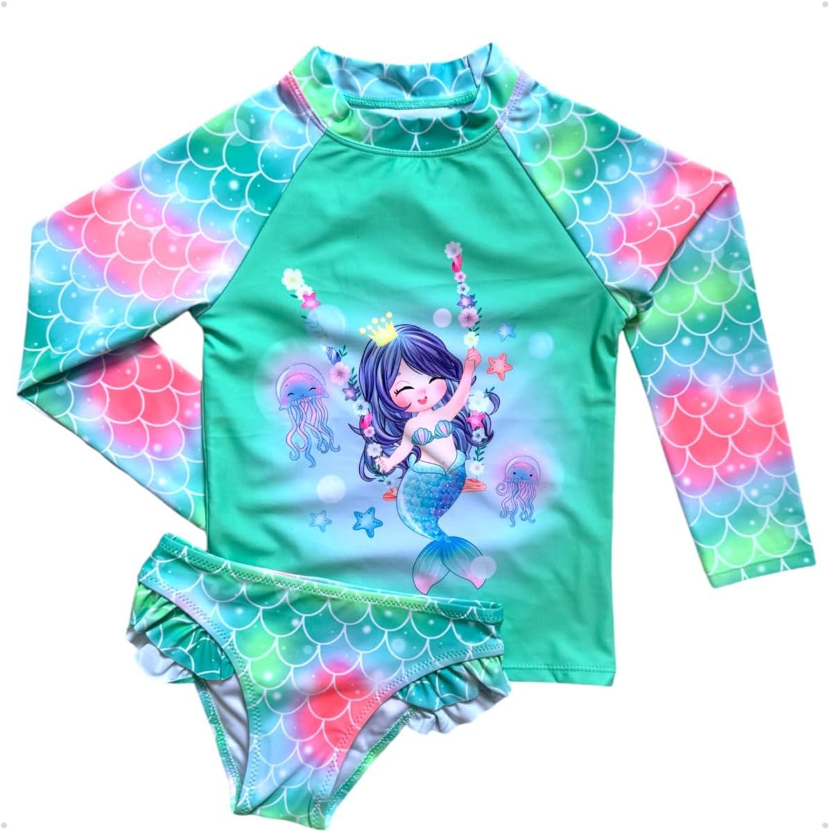 Biquini Infantil Menina Kit 2 Peças Manga Lon Proteção Uv 50
