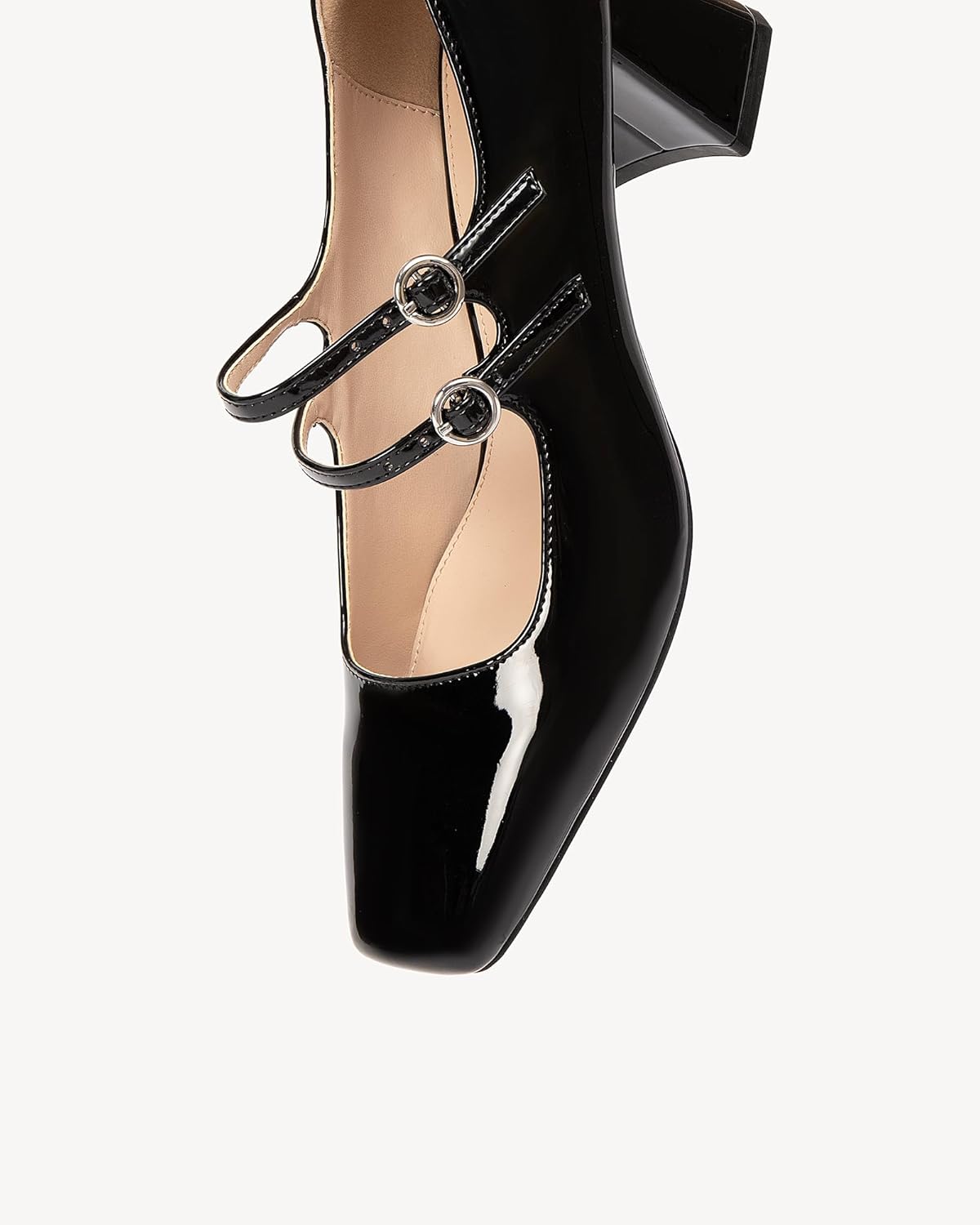 NEWBELLA Women's Mary Jane Pumps - Vintage Patent Leather Dress Shoes with Double Strap, Round Toe & 2" Chunky Heel for Office/Wedding - Image 2