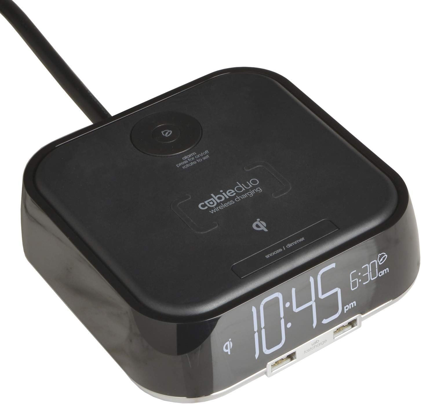 Brandstand CubieDuo UK Digital Alarm Clock with Qi Wireless Charging & Fast Charge USB ports (2 USB-A), Optimized for Tablet Charging, UK Plugs