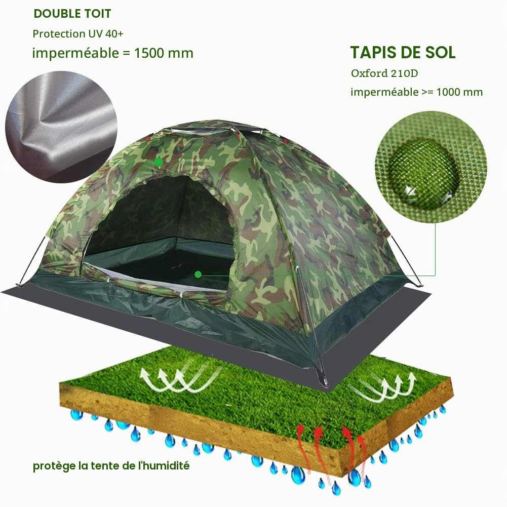 Tente de Camping 2 Places, Résistante à l'eau avec Housse de Pluie Amovible, Tente Dôme Légère et Compacte pour Randonnée, Plage, Jardin, Voyageurs et Familles