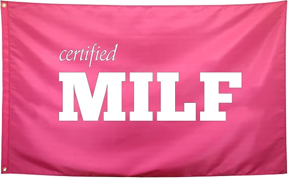 Certified MILF Flag Pinky Funny College Dorm Flags for Girls Cool Girl for Bedroom Room Wall Meme for Room Guys Man Cave Banner 3x5Ft Indoor Outdoor Garden