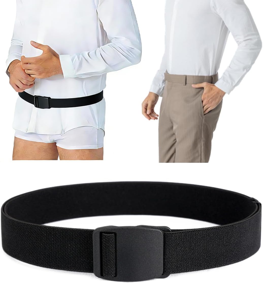 Shirt Stays for Men, No Sock Clips Belt Shirt Stay, 1.2-Inch Wide Skin-Friendly Elastic, Adjustable Waist 30–60 Inches, Keeps Shirts Tucked All Day, Discreet for Work & Uniform