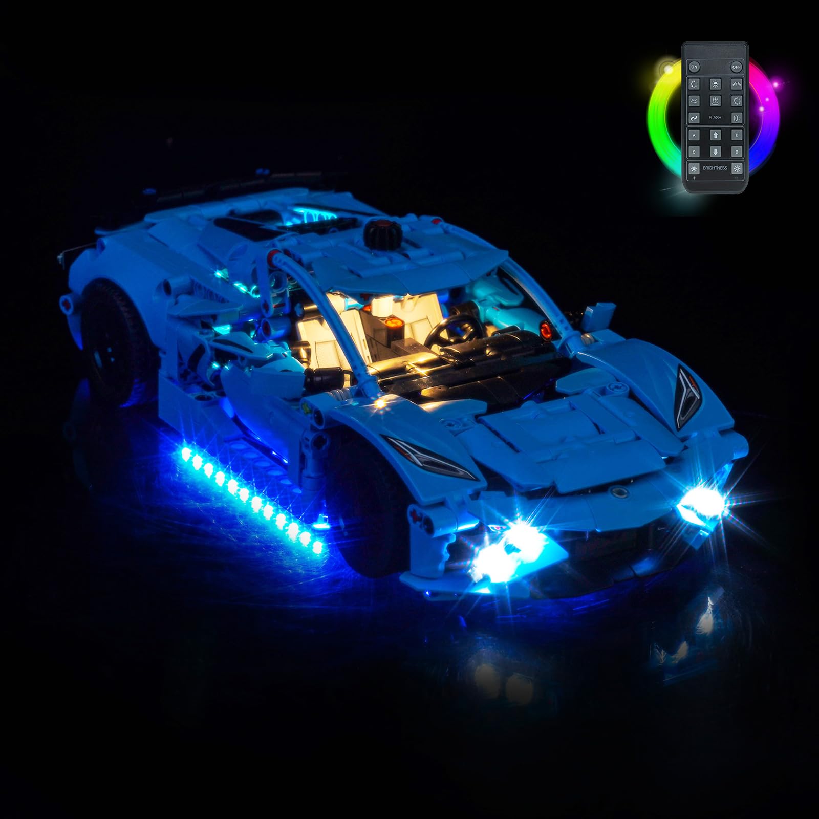 Remote Control Led Light Set Compatible with Lego Chevrolet Corvette Stingray Blue 42217 (No Model) - Image 2