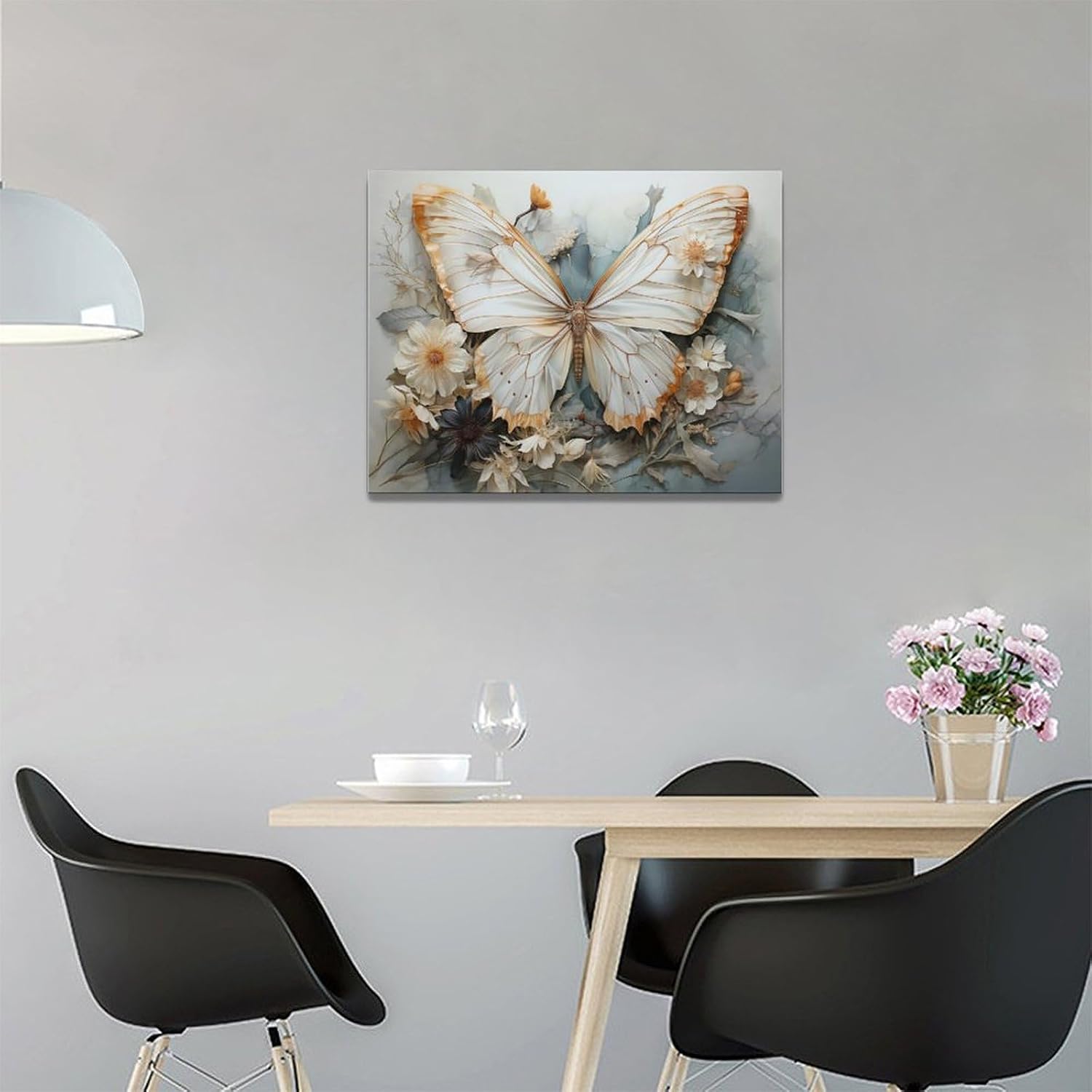 Butterfly Flower Decor Wall Art Aesthetic Butterflies Pictures Wall Decor Abstract Butterfly Floral Canvas Painting Modern Artwork Decorations Framed for Bathroom Living Room Bedroom Office 16x12 inch image 4
