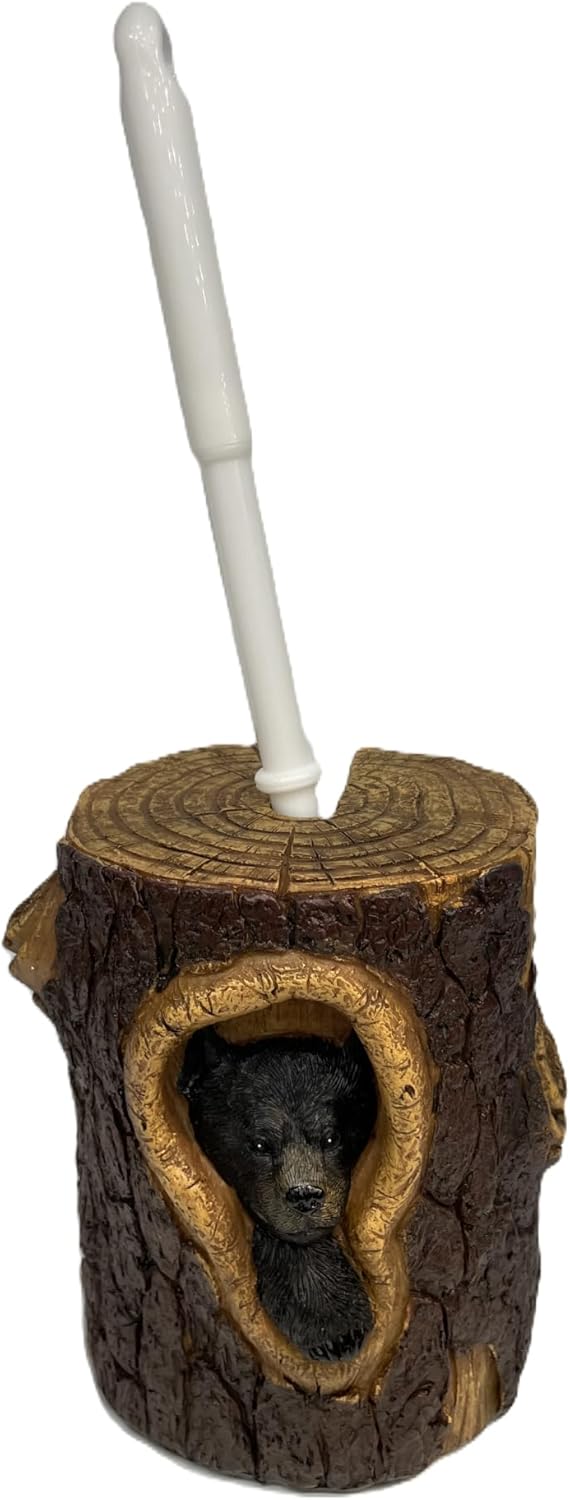 Pine Ridge Toilet Brush Holder - Black Bear Toilet Brush Holder for Bathroom Accessories, Rustic Cabin Decor for Restroom