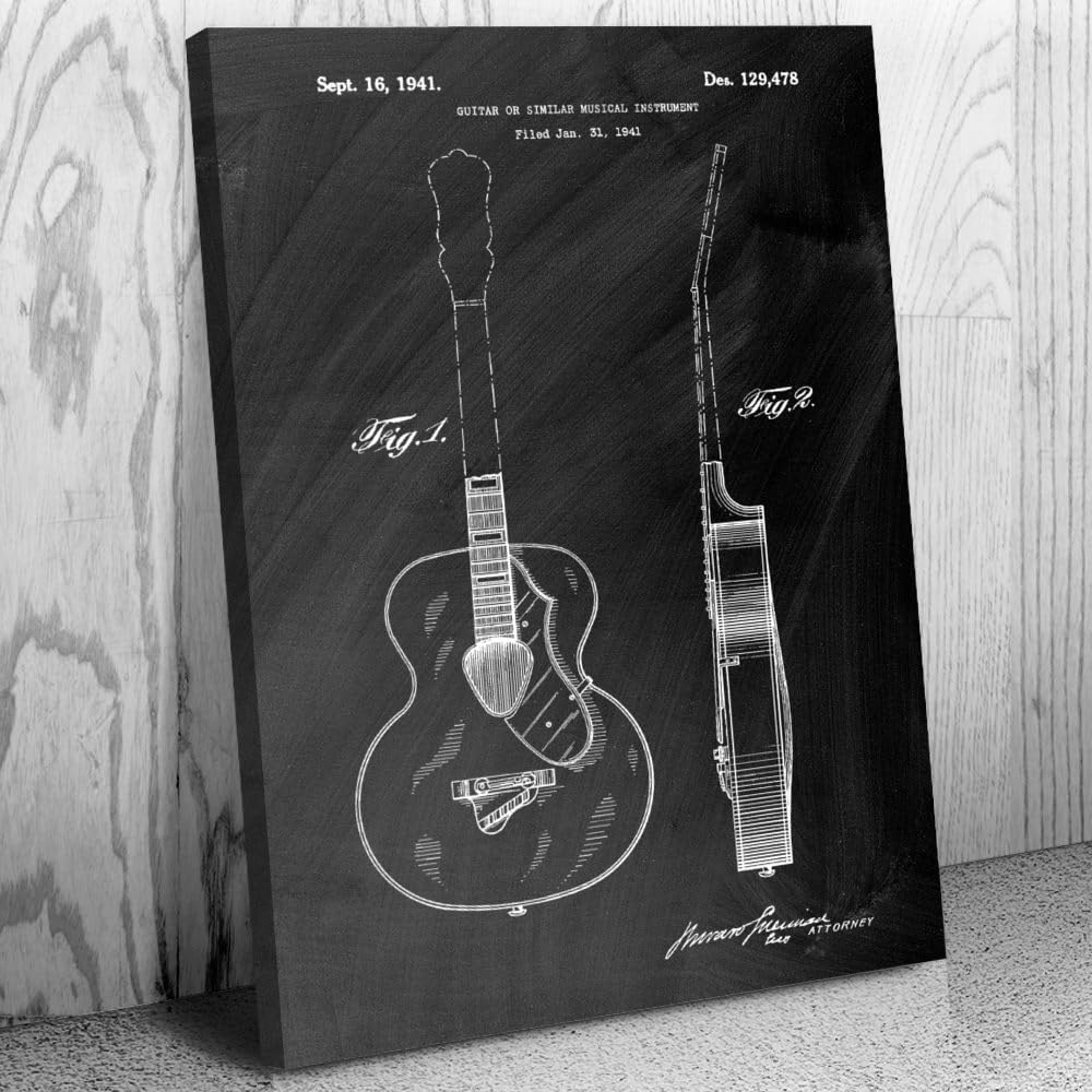 Acoustic Guitar Patent Canvas Print (18x24) Man Cave Decor, Music Wall Art, Guitarist Gifts, Guitar Art, Gifts For Men, Teacher Gifts