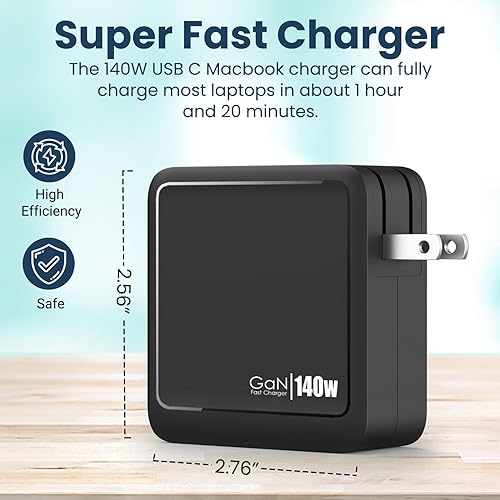 Miniatura 3 de UPTab Cargador MacBook Pro de 140 W USB C, doble USB-C rápido compacto, tecnología GaN, adaptador de pared tipo C PD 3.1 - Compatible con MacBook