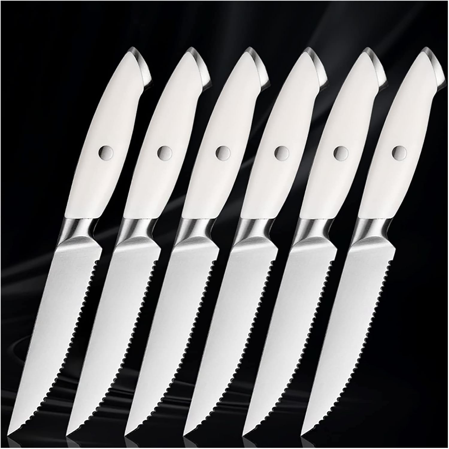 Steak Knife Set, 6PCS Kitchen Knives 5inch Stainless Steel Steak Knife Set Beef Chicken Chopper Serrated Grill Chef Restaurant White Tool