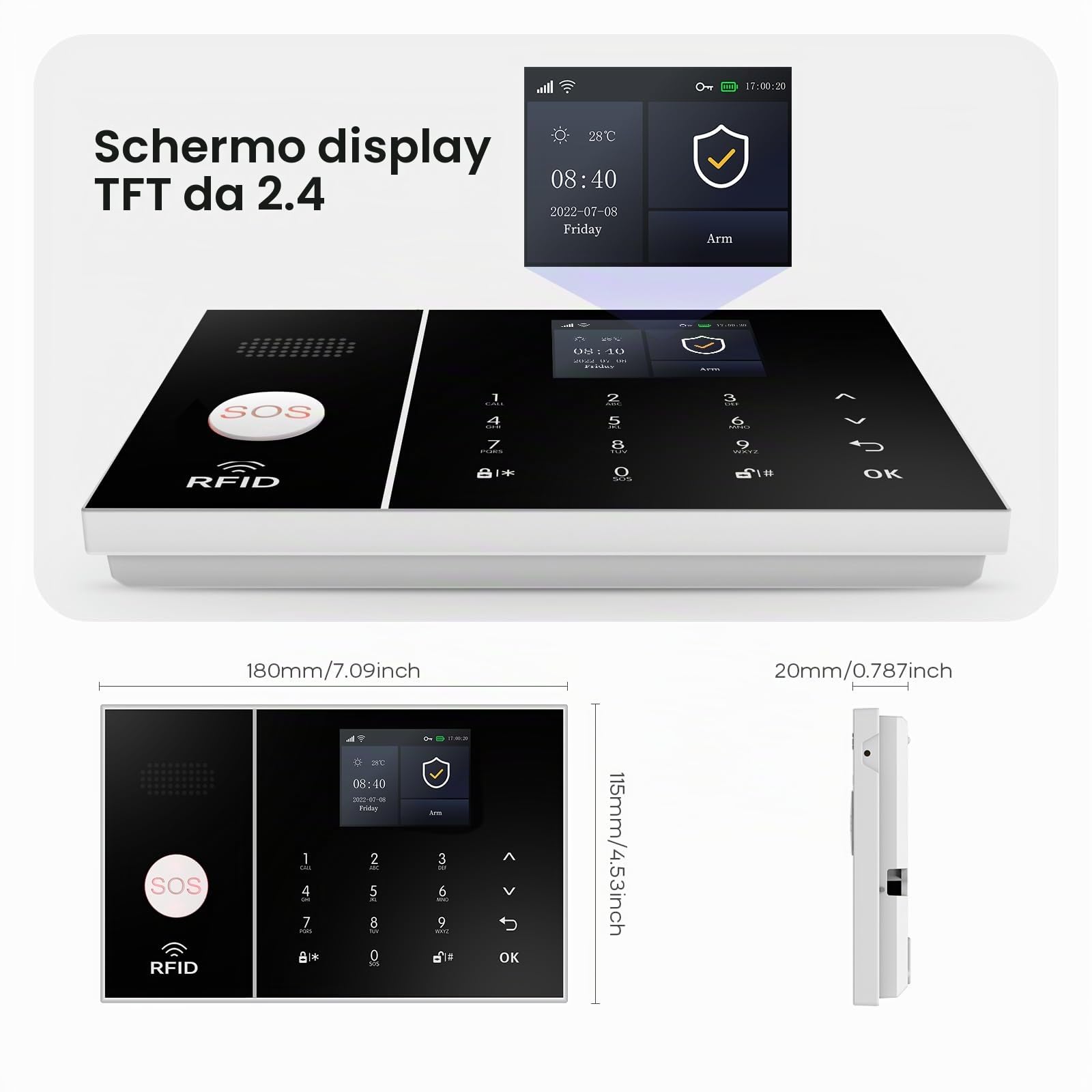 PGST GSM WiFi Sistema di Allarme per la Casa - App per Smartphone e SMS/Chiamata - con Sirena, Sensore per Finestre e Porte, Rilevatore di Movimento, Telecomandi, RFID, Compatibile con Alexa