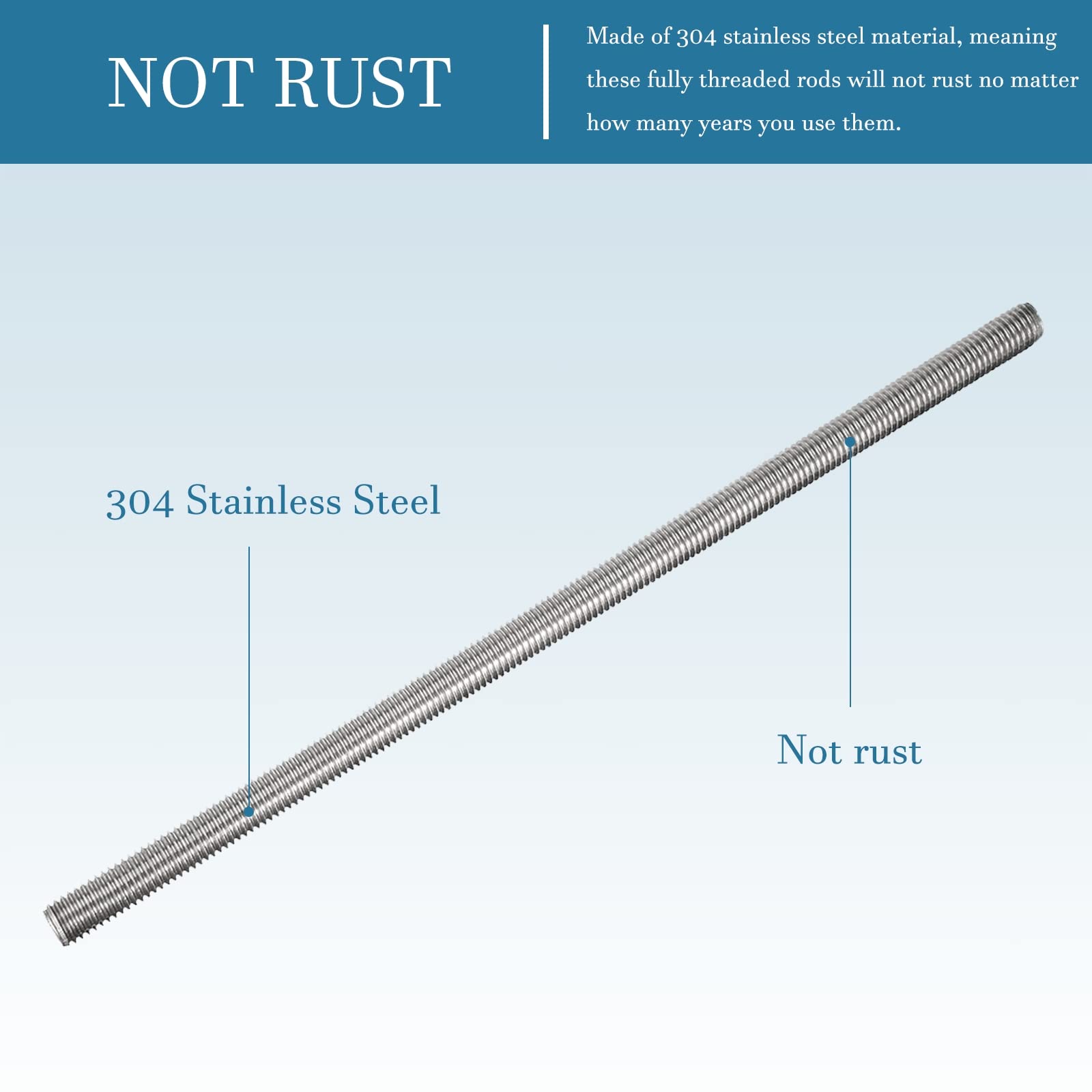 Asta Filettata M10 X 250mm In Acciaio Inox 304 - Completamente Filettata Per Bulloni E Morsetti