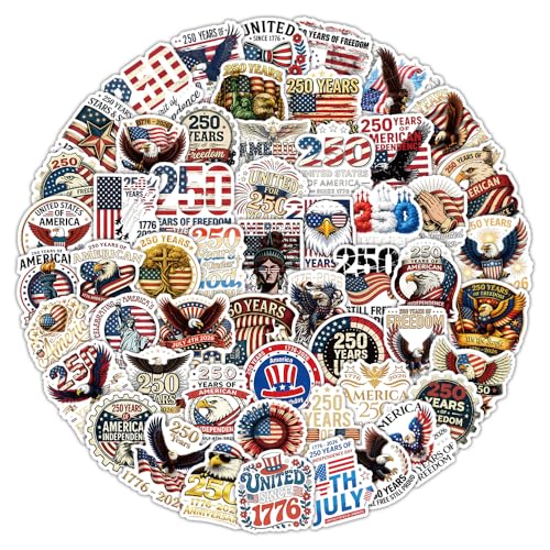 Image of 60PCS 250th Anniversary USA Stickers, America 250 Patriotic Vinyl Decals for Water Bottle Laptop Car Phone, 250th Anniversary Stickers American Flag Design, USA 250th Merchandise & Party Favors
