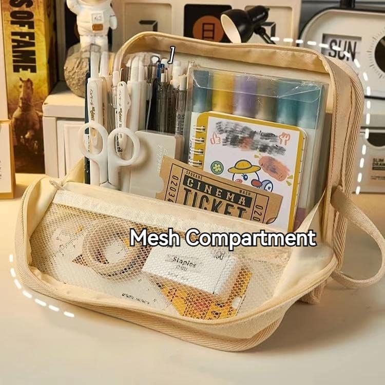 Miniatura 3 de Estuche para lápices de gran capacidad, múltiples compartimentos, bolsa grande para lápices, estuche organizador de caja de almacenamiento simple,