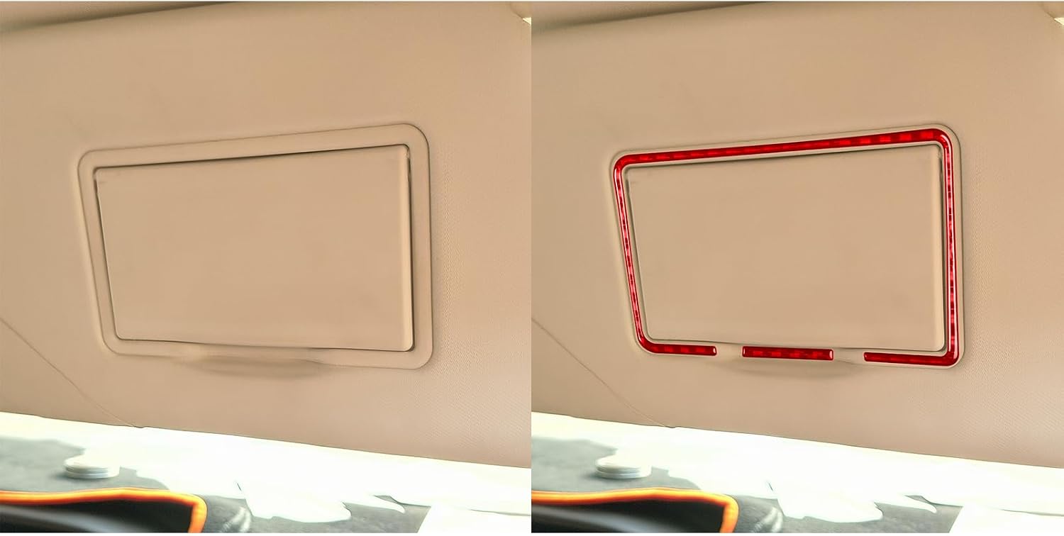 Real Carbon Fiber Car Vanity Mirror Frame Red Cover Interior Trim Sticker Decal Accessories 4PCs Compatible with Ford Focus C346 ST/RS/S/SE/SEL/Titanium 2012 2013 2014 2015 2016 2017 2018