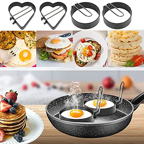 Foto von Egg Ring 4 Pcs Runde Spiegelei Formen Antihaft Spiegelei Formen Eierringe Spiegeleiform Herz Pfannkuchen Ring Metall Edelstahl Pancake Form Fried Egg Ring Für Spiegeleier Pfannkuchen Omelette Pancake