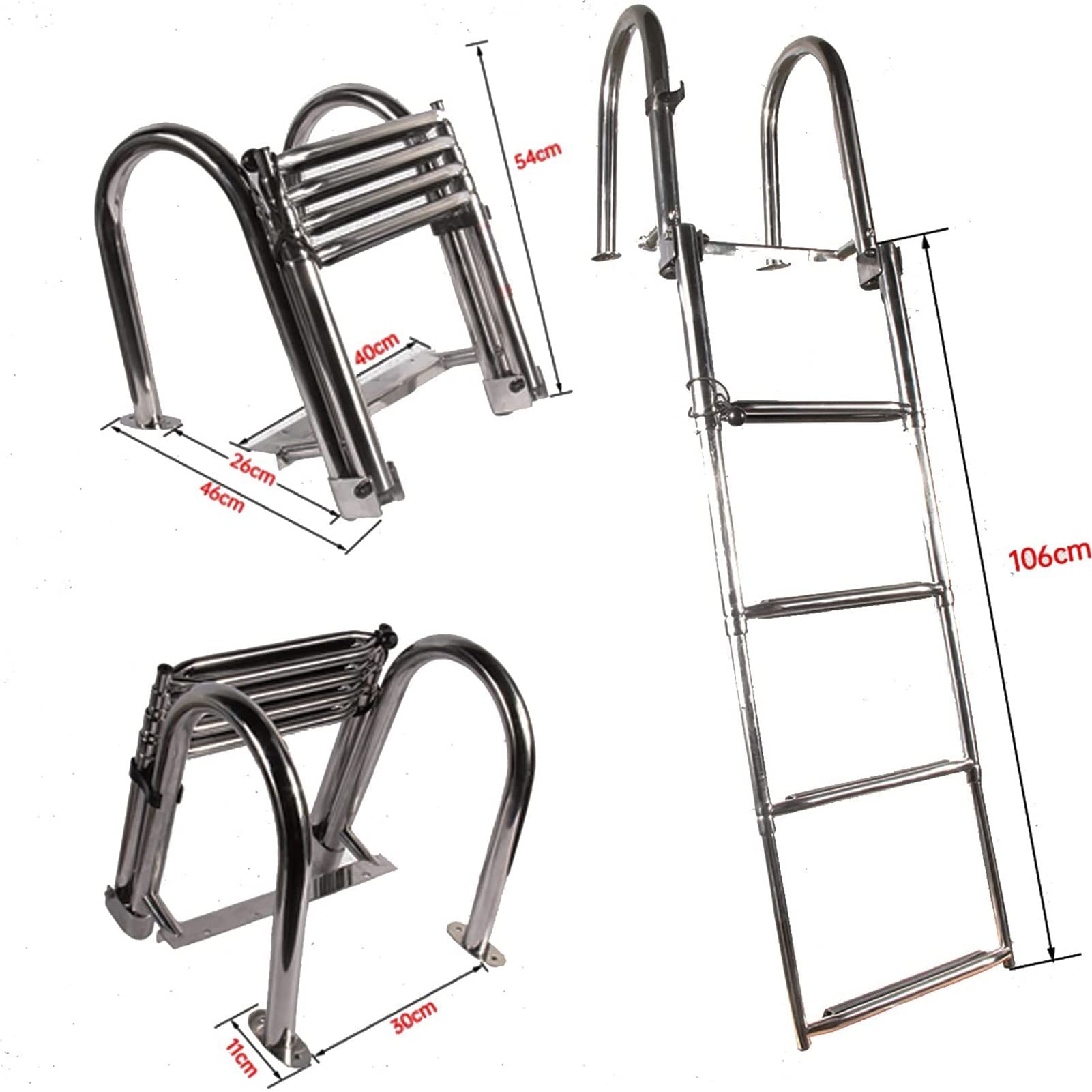 Échelle Pliante 4 Marches En Nylon/acier Inox - 111 Cm, 450g, 400 Lbs - Bateau Gonflable, Kayak, Canoë