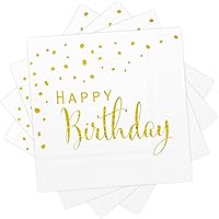 Vista 13 de DYLIVeS Servilletas de feliz cumpleaños, servilletas de papel de aluminio negro y dorado, servilletas de papel desechables para cena, picnic