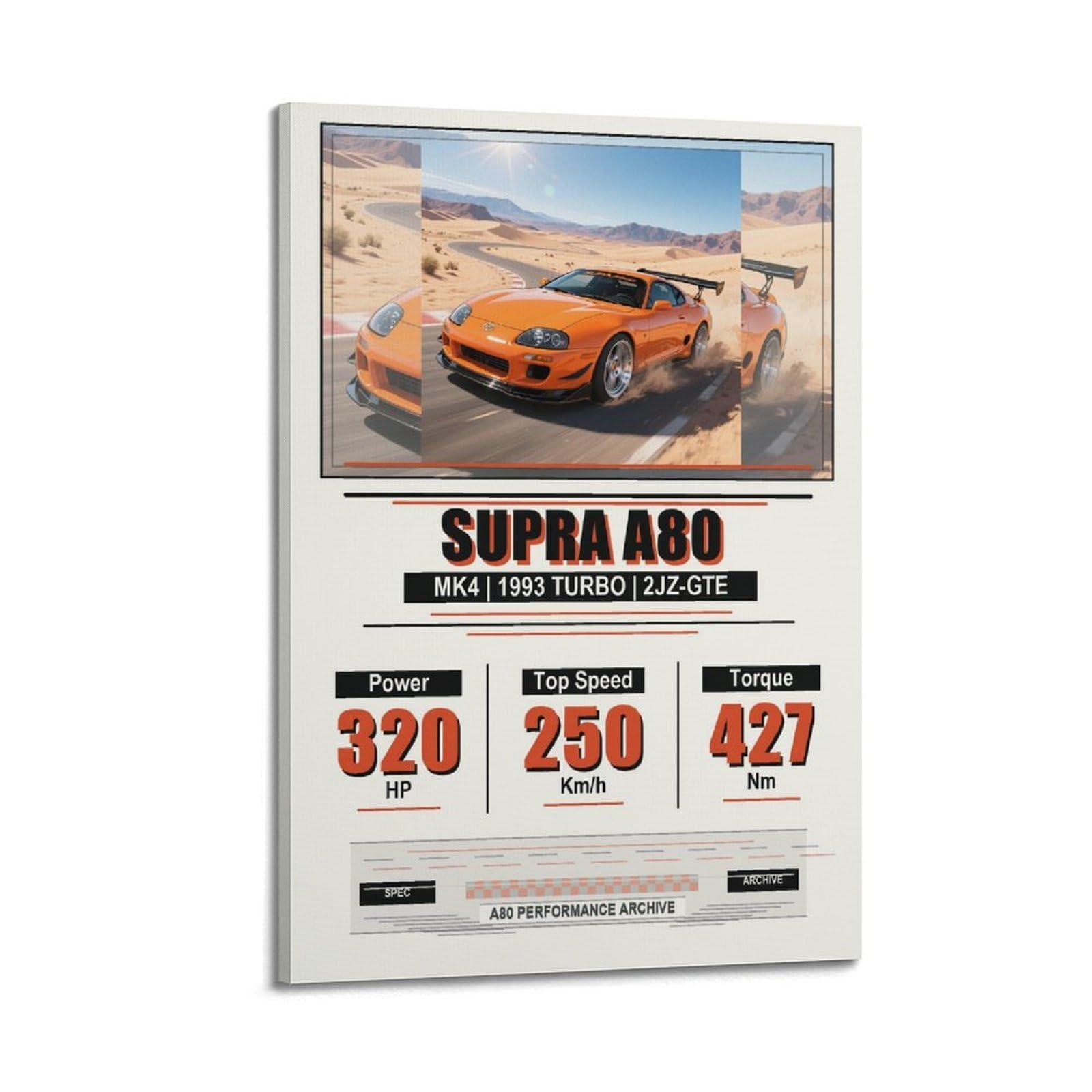OKAHYS Desert Racing Poster Supra A80 MK4 JDM Supercar Heritage Modern Decorative Canvas Prints - Ideal Wall Art for Family, Man Cave, Game Room, Boys & Girls Bedroom 16x24inch(40x60cm)