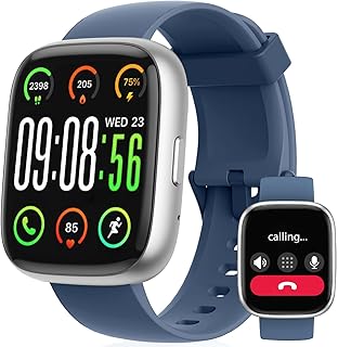 Smartwatch con Alexa Integrata, 1.83'' HD Orologio Smartwatch Uomo Donna Chiamate Stress Impermeabile IP68 Monitoraggio Salute (Frequenza Cardiaca/SpO2/Sonno), 100+ Modalità Sport per Android iOS Blu