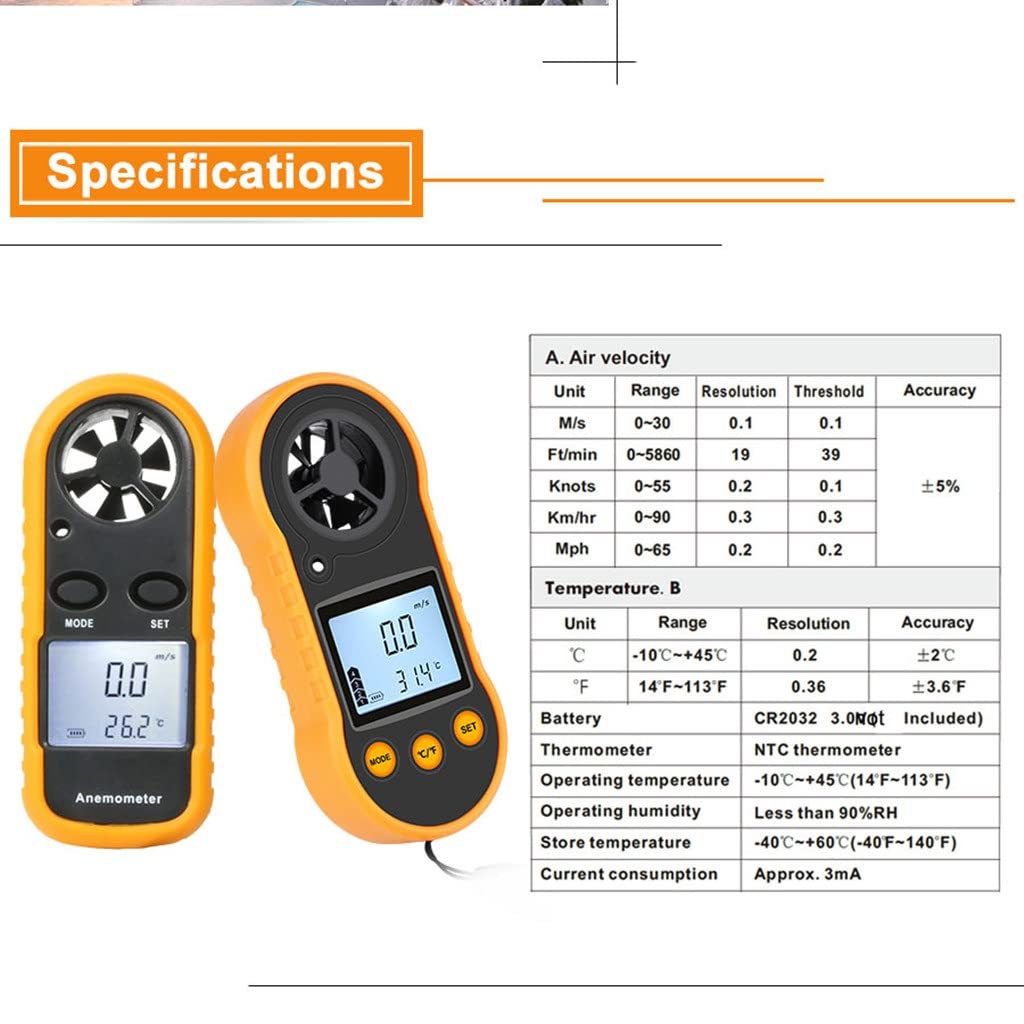 Anemometer Portable Thermometer Wind Speed Gauge Meter Windmeter LCD Digital Hand-held