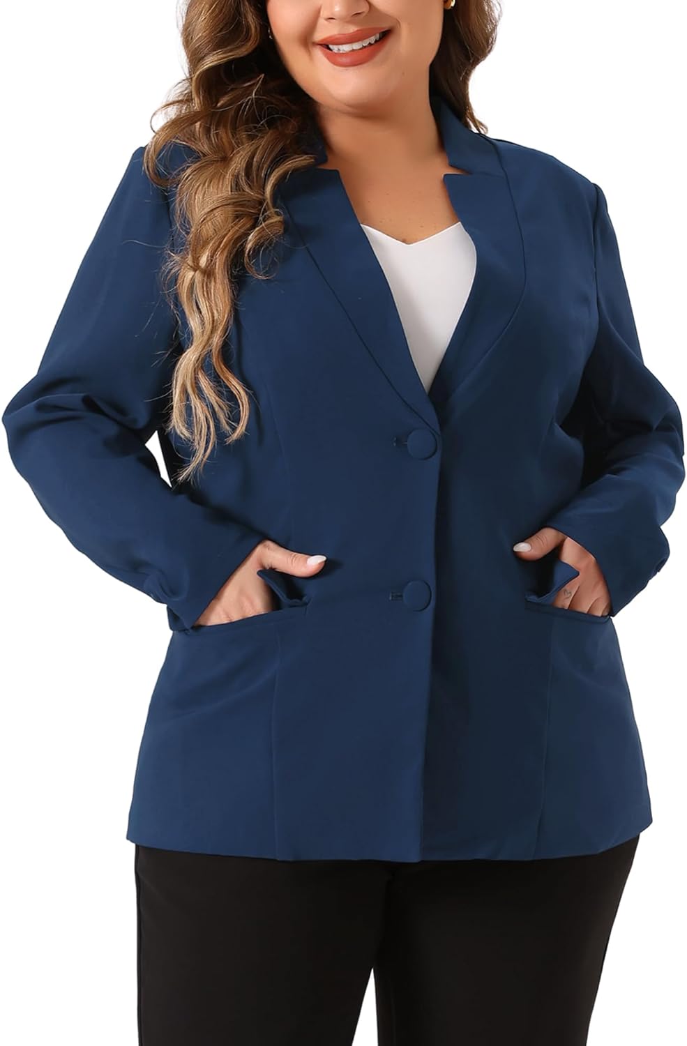 Agnes Orinda Plus Size Business Suit Blazer for Women Button Long Sleeve Office Work Blazer Jacket - Image 2